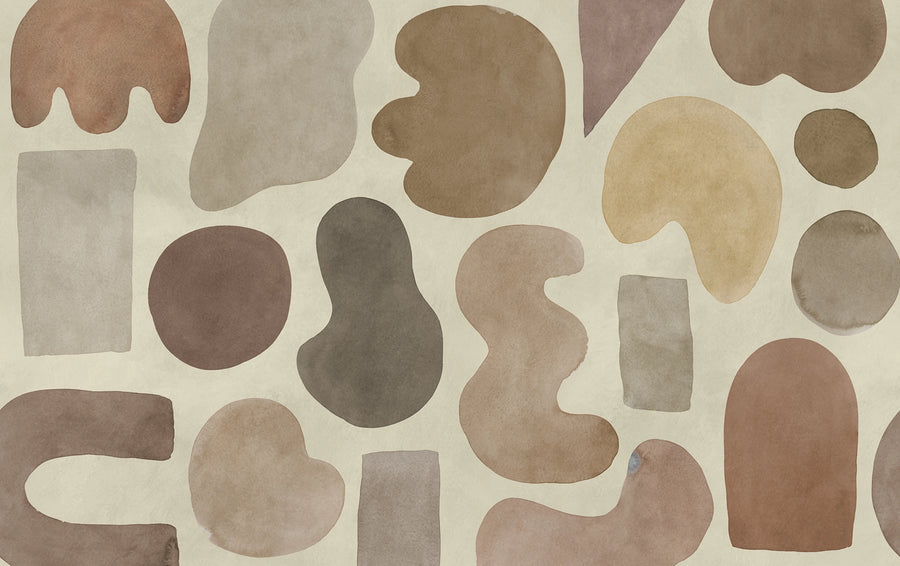 Watercolor Shapes, Brown Mural Wallpaper