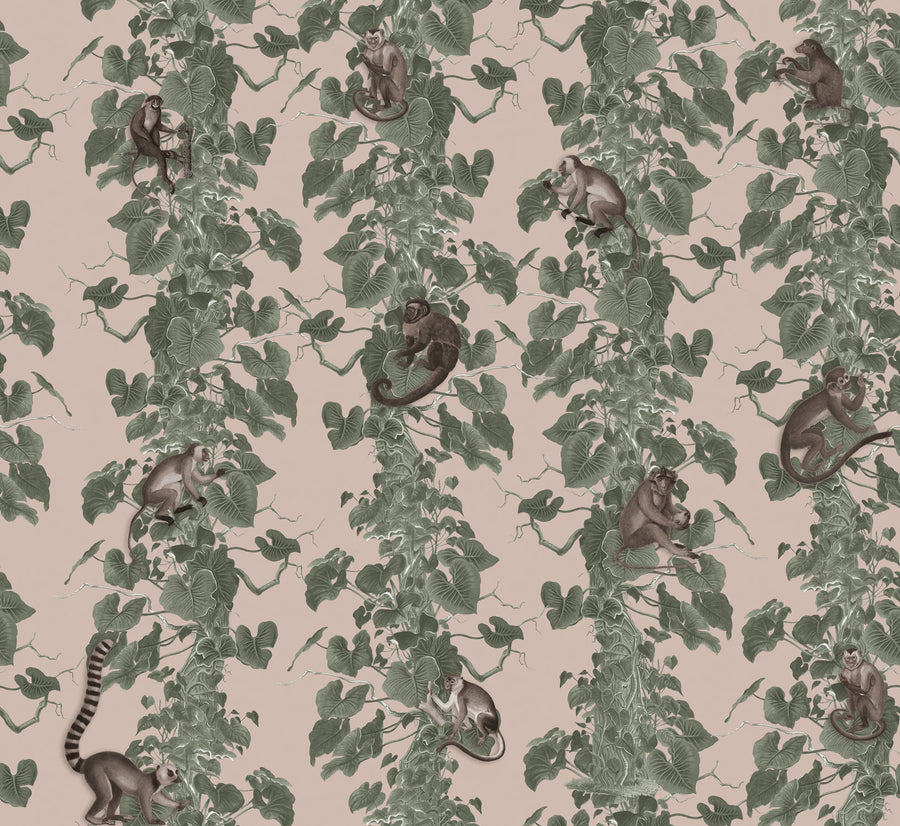 Monkey Climbers, Pink Mural Wallpaper