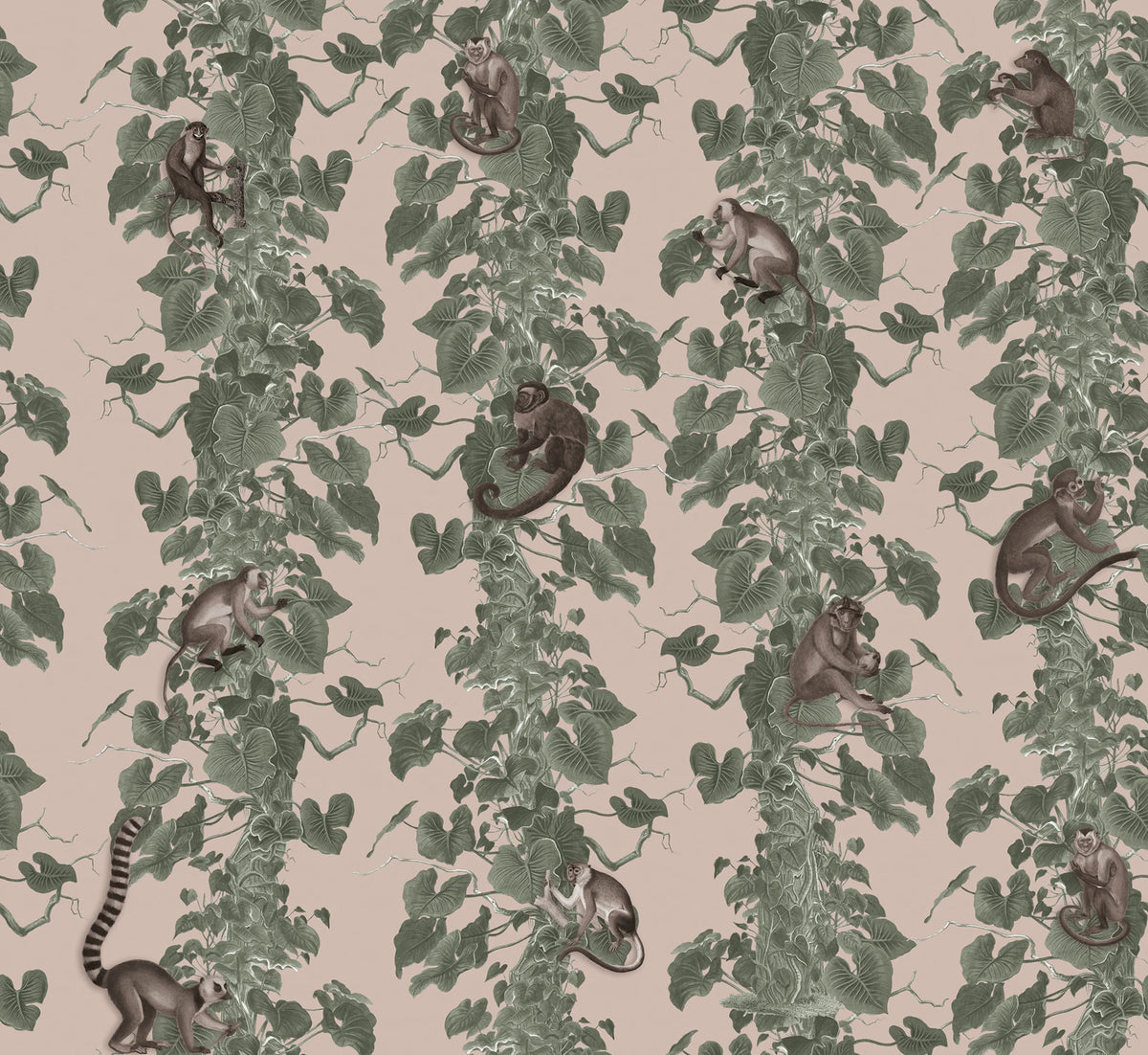 Monkey Climbers, Pink Mural Wallpaper - pure wallpaper artwork