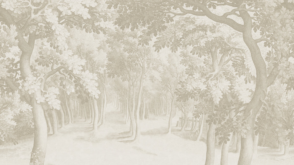 Forest Engraving, Beige Mural Wallpaper - pure wallpaper artwork