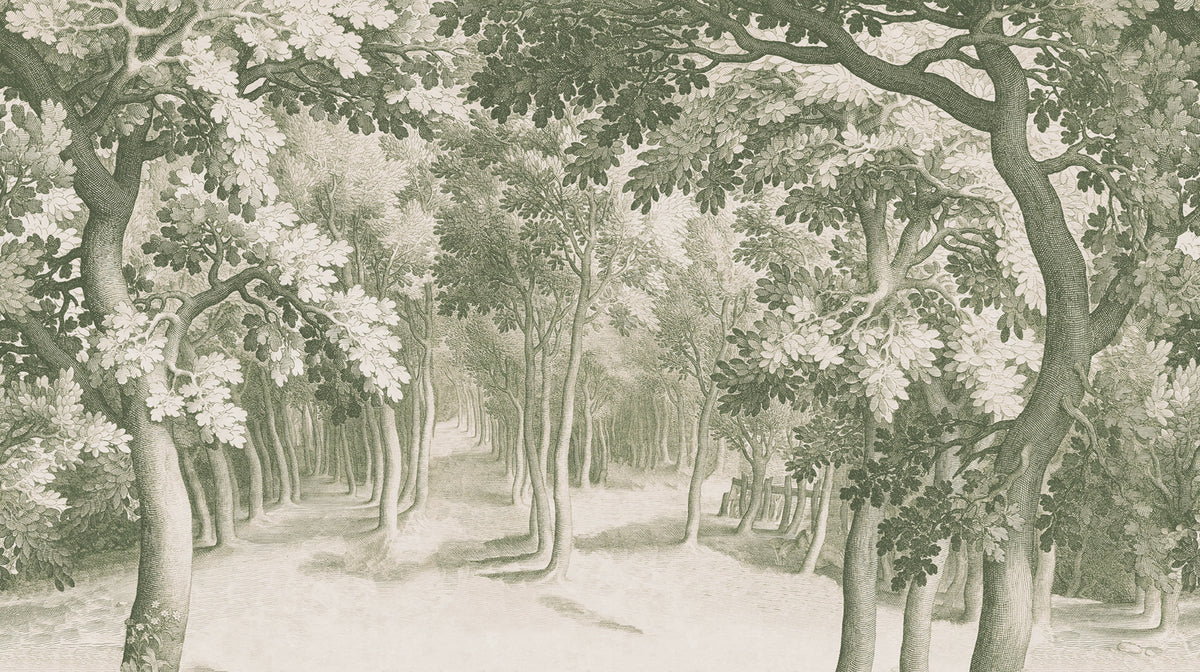 Forest Engraving, Green Mural Wallpaper - pure wallpaper artwork