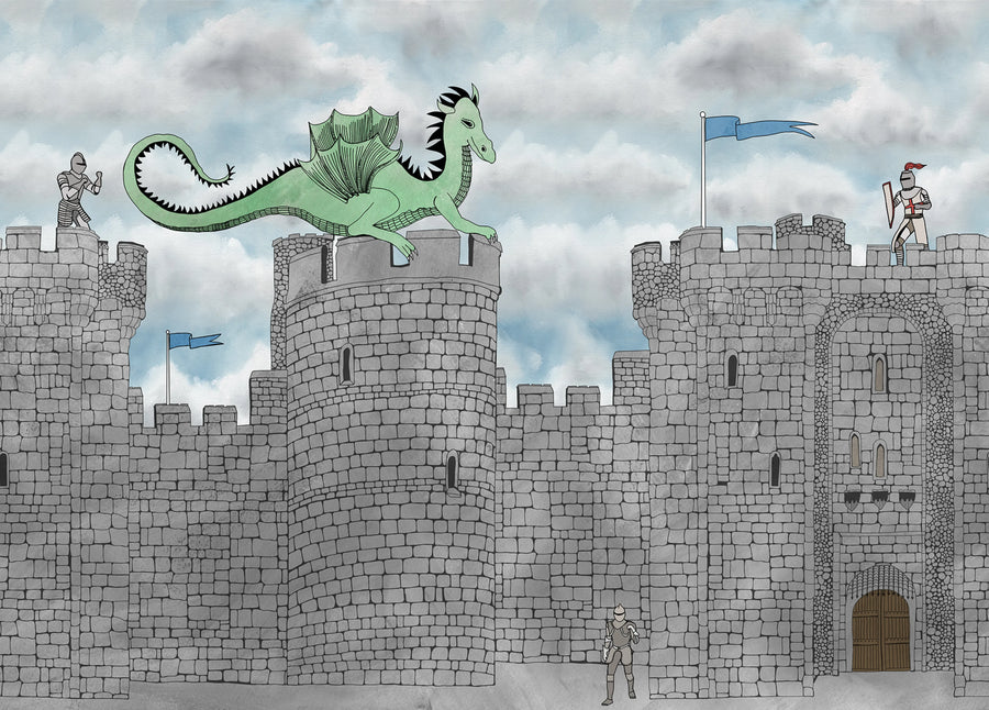Dragon Castle, Blue Mural Wallpaper