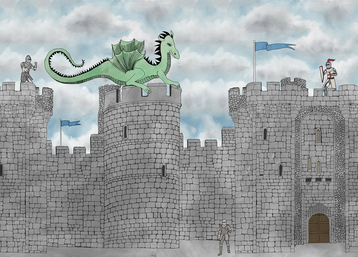 Dragon Castle, Blue Mural Wallpaper - pure wallpaper artwork