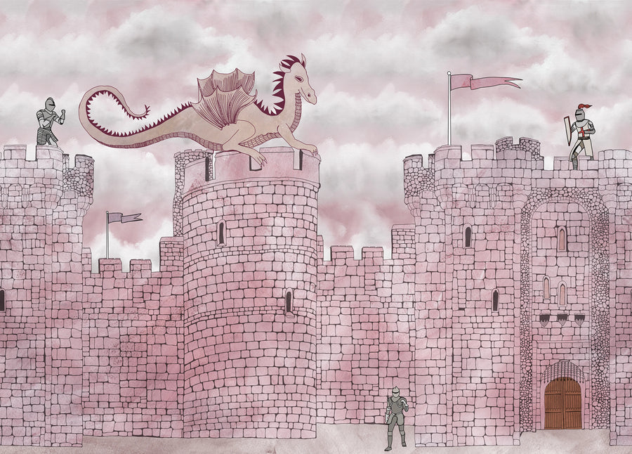 Dragon Castle, Pink Mural Wallpaper
