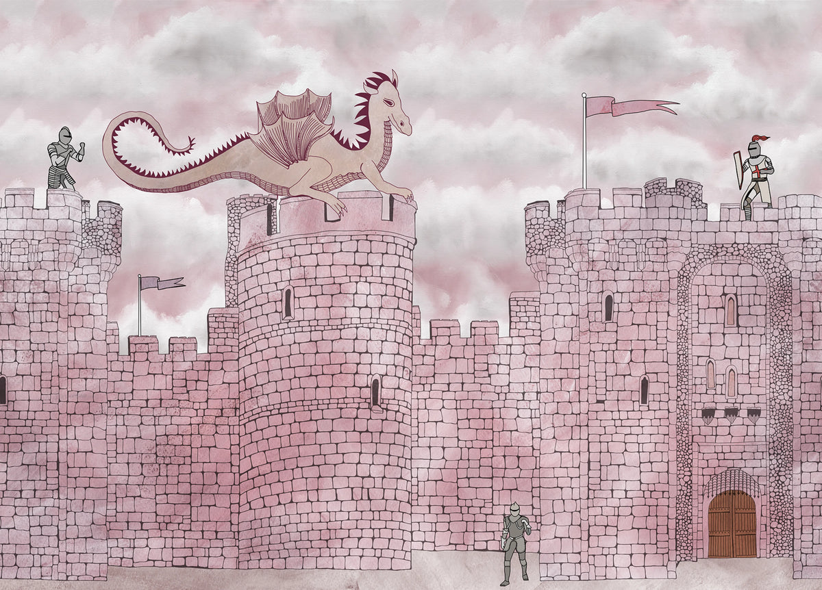Dragon Castle, Pink Mural Wallpaper - pure wallpaper artwork