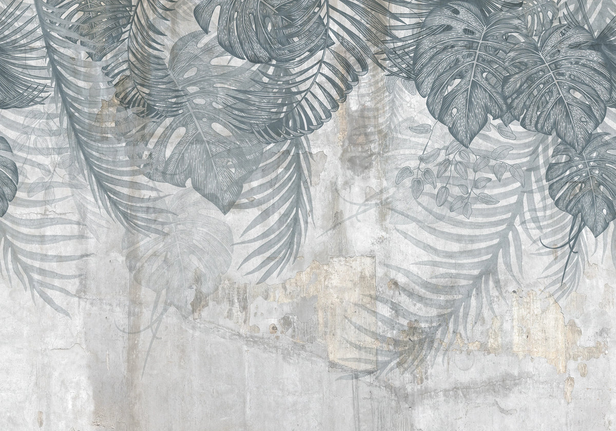 Monstera Wall, Blue Mural Wallpaper - pure wallpaper artwork