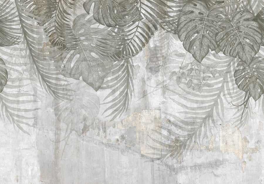 Monstera Wall, Gray Mural Wallpaper