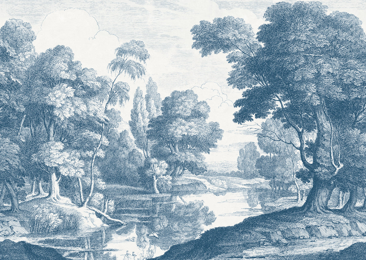 Etching Park, Blue Mural Wallpaper - pure wallpaper artwork