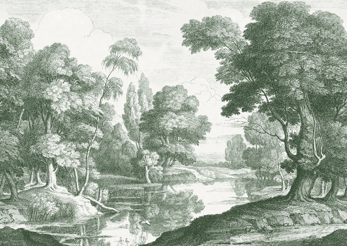 Etching Park, Green Mural Wallpaper - pure wallpaper artwork