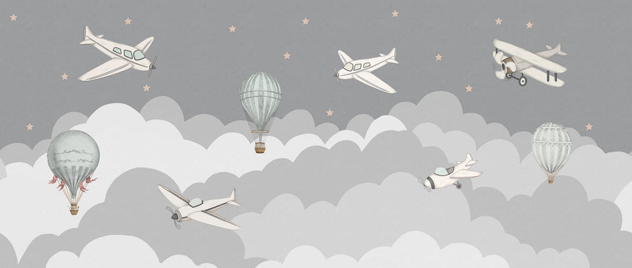 Fly Away, Gray Mural Wallpaper