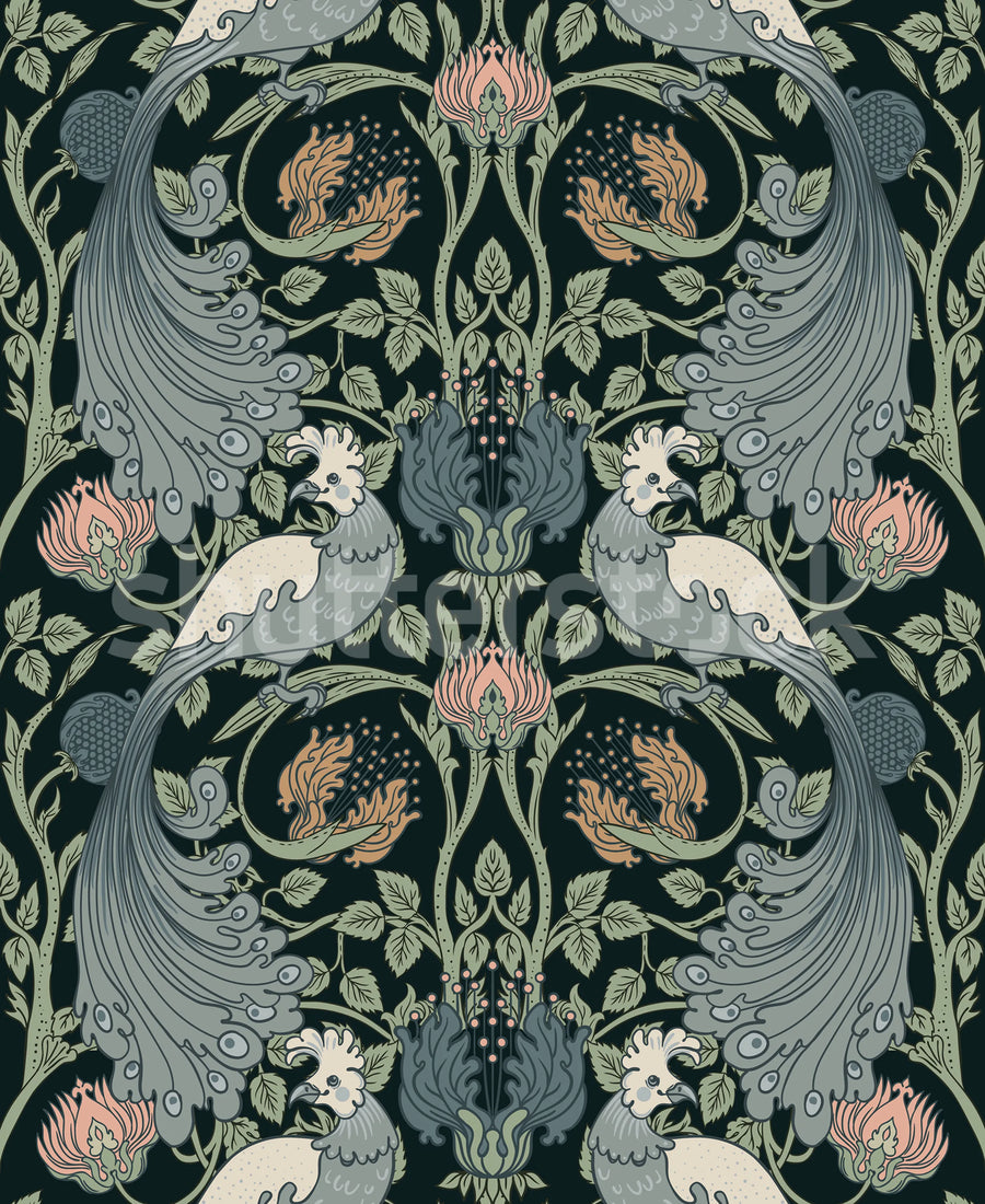 Birds of Paradise, Dark Mural Wallpaper