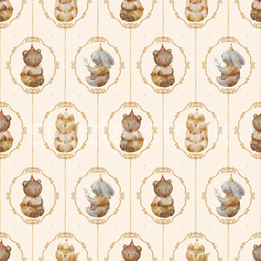 Cute Animals, Beige Mural Wallpaper