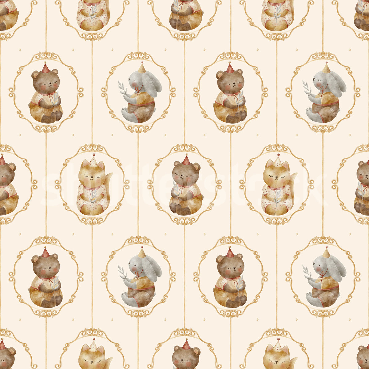Cute Animals, Beige Mural Wallpaper - pure wallpaper artwork
