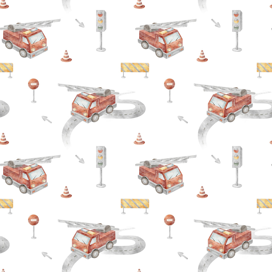 Fire Trucks, Red Mural Wallpaper