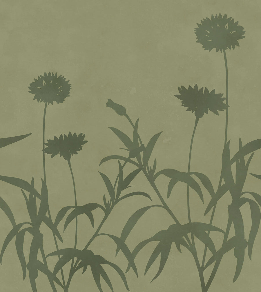 Floral Silhouette, Green Mural Wallpaper