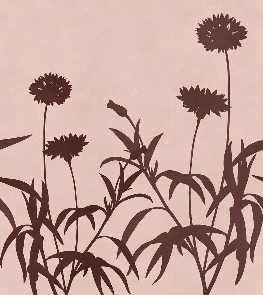 Floral Silhouette, Pink Mural Wallpaper