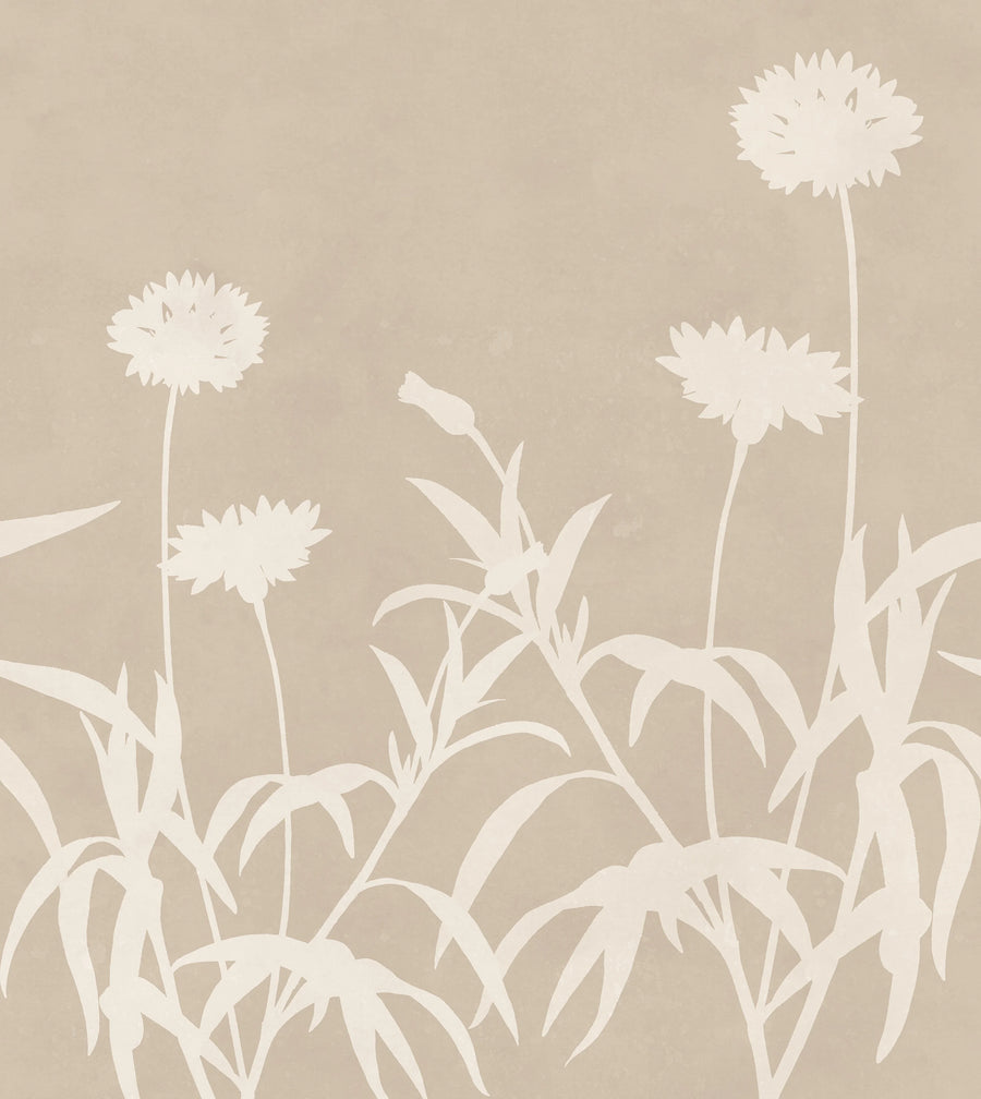 Floral Silhouette, Beige Mural Wallpaper