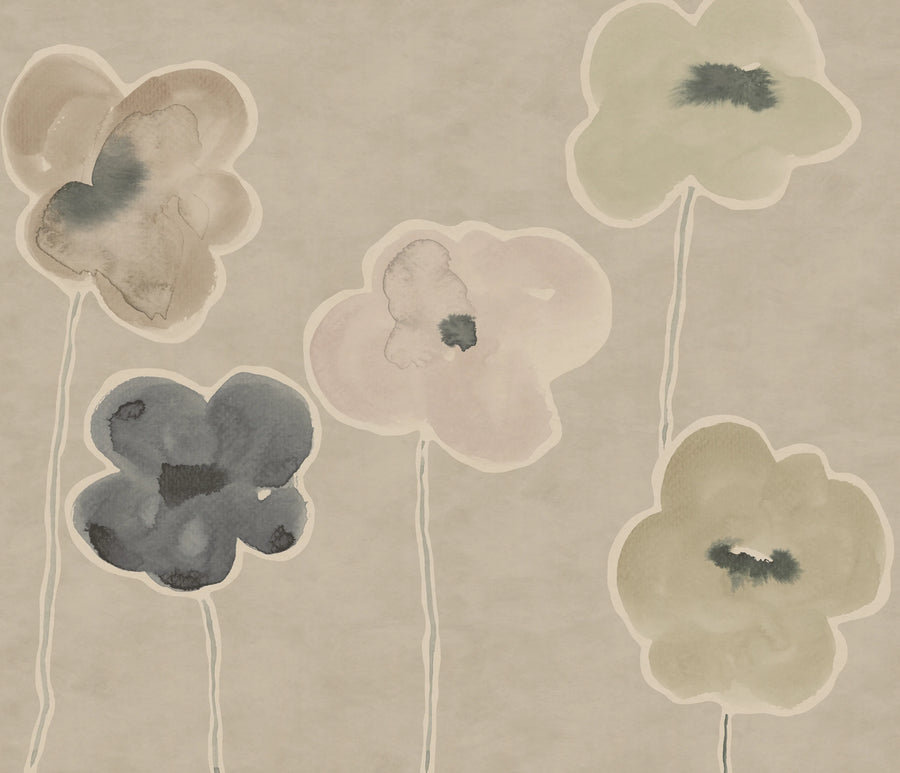 Paper Poppies, Pastel Mural Wallpaper