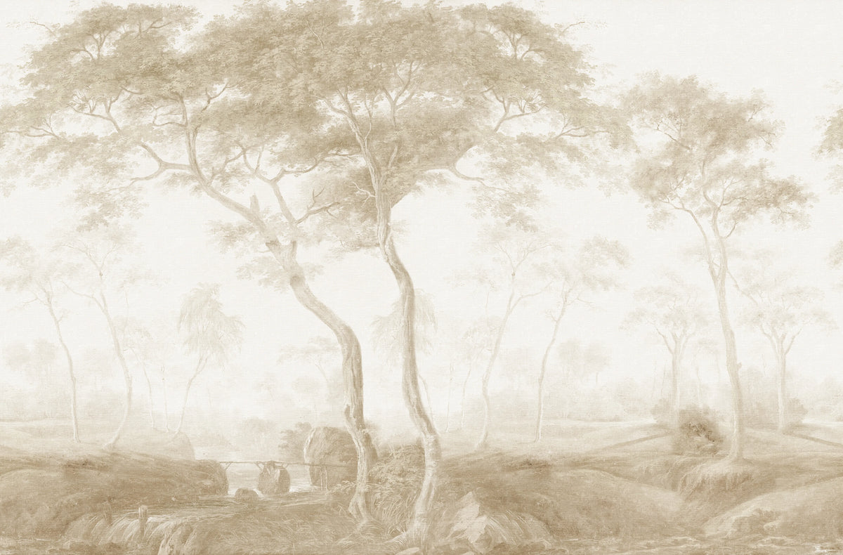 The Green Forest, Beige Mural Wallpaper - pure wallpaper artwork