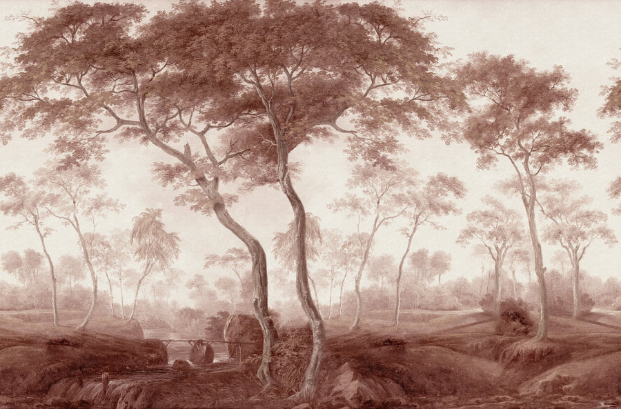 The Green Forest, Burgundy Mural Wallpaper