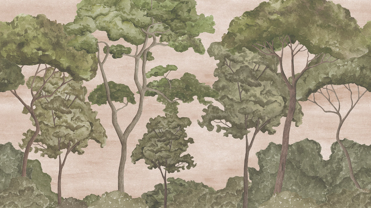 Tree Parade, Pink Mural Wallpaper - pure wallpaper artwork
