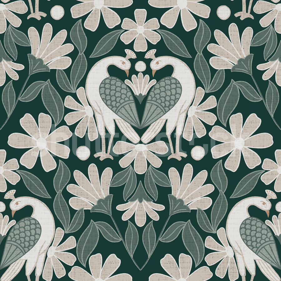 Dreamy Birds, Green Mural Wallpaper
