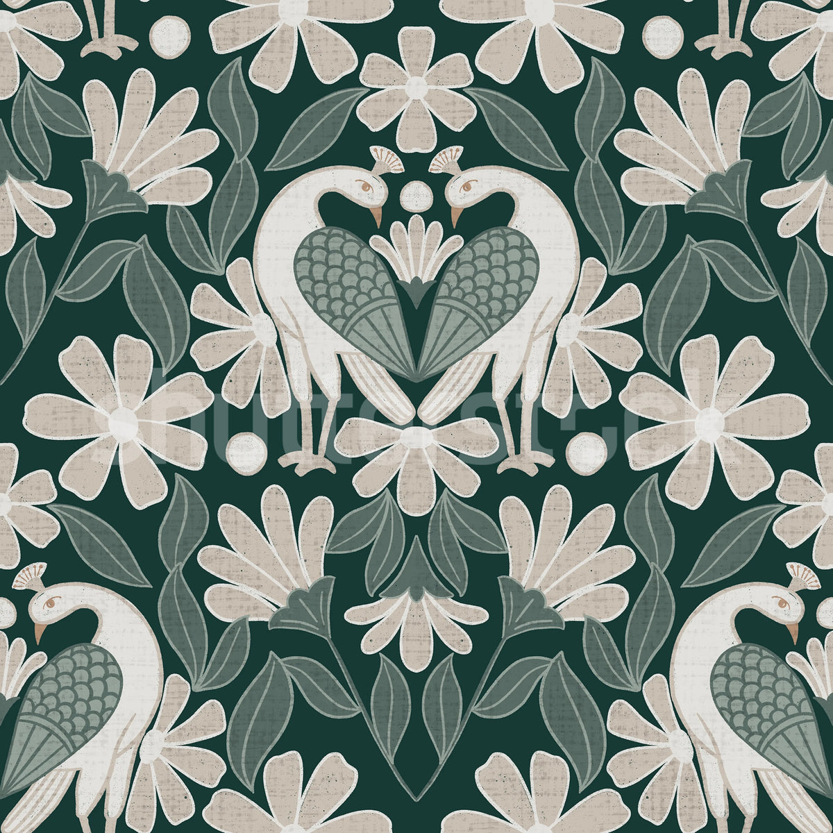 Dreamy Birds, Green Mural Wallpaper - pure wallpaper artwork