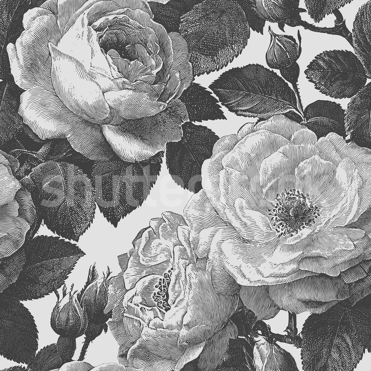 Bold Roses, Black & White Mural Wallpaper - pure wallpaper artwork