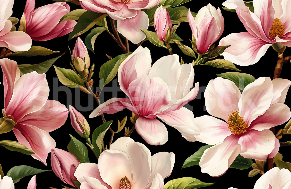 Magnolia Blossoms, Pink Mural Wallpaper - pure wallpaper artwork