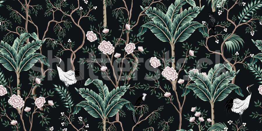 Exotic Garden, Dark Mural Wallpaper