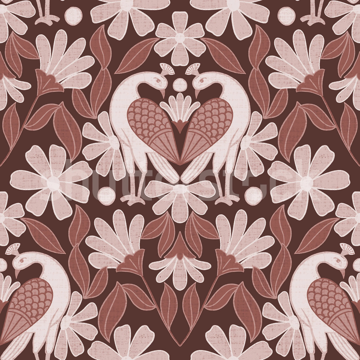 Dreamy Birds, Burgundy Mural Wallpaper - pure wallpaper artwork