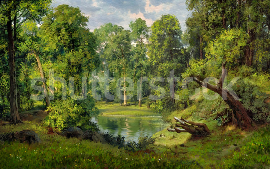 Silent Forest, Green Mural Wallpaper