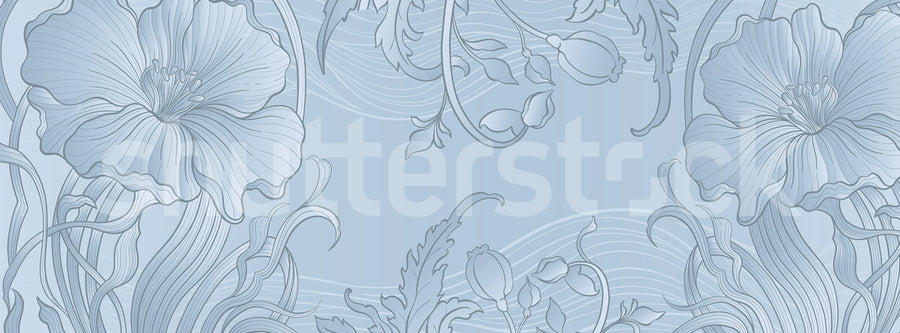Grand Flora, Blue Mural Wallpaper