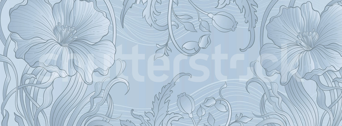 Grand Flora, Blue Mural Wallpaper - pure wallpaper artwork