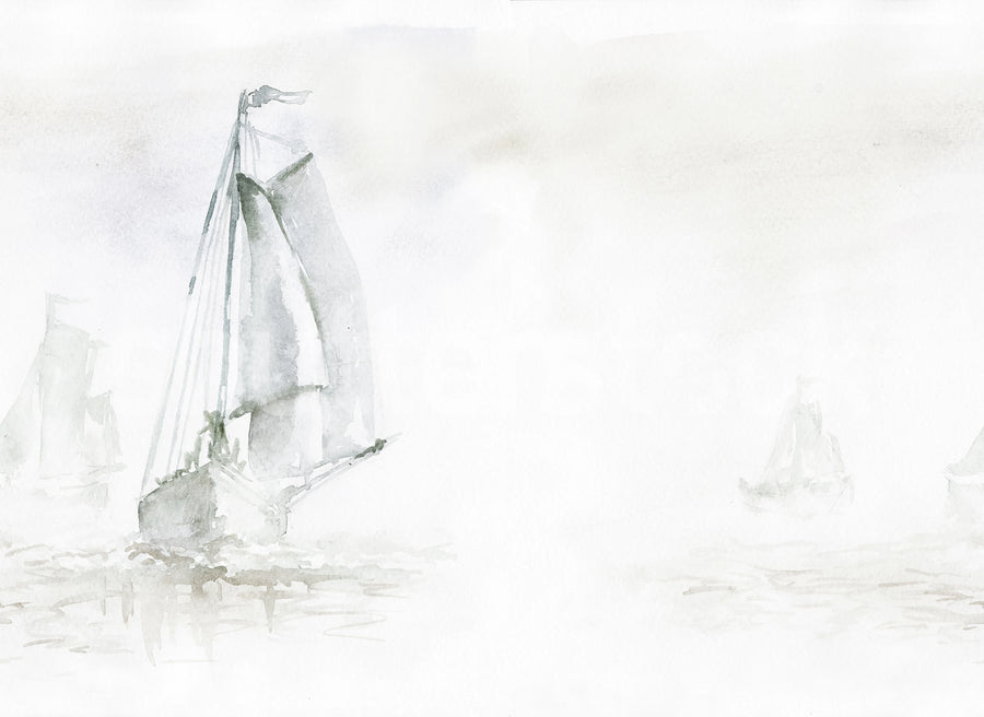 Sailing Boat, Gray Mural Wallpaper