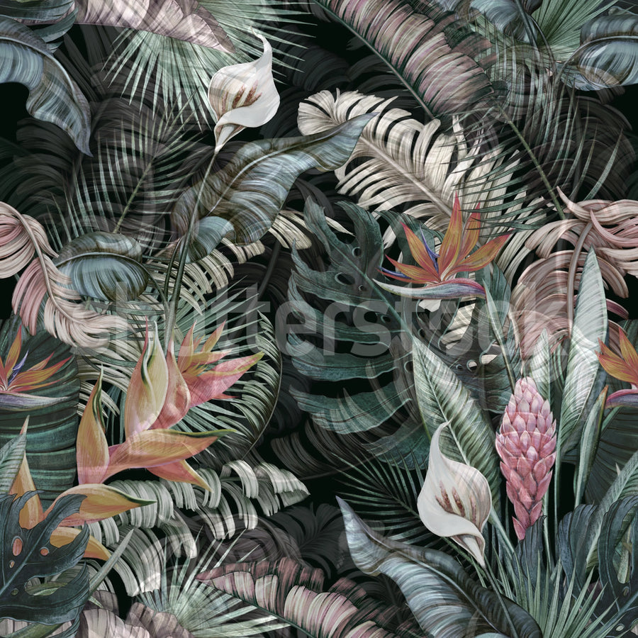 Jungle Leaves, Dark Green Mural Wallpaper