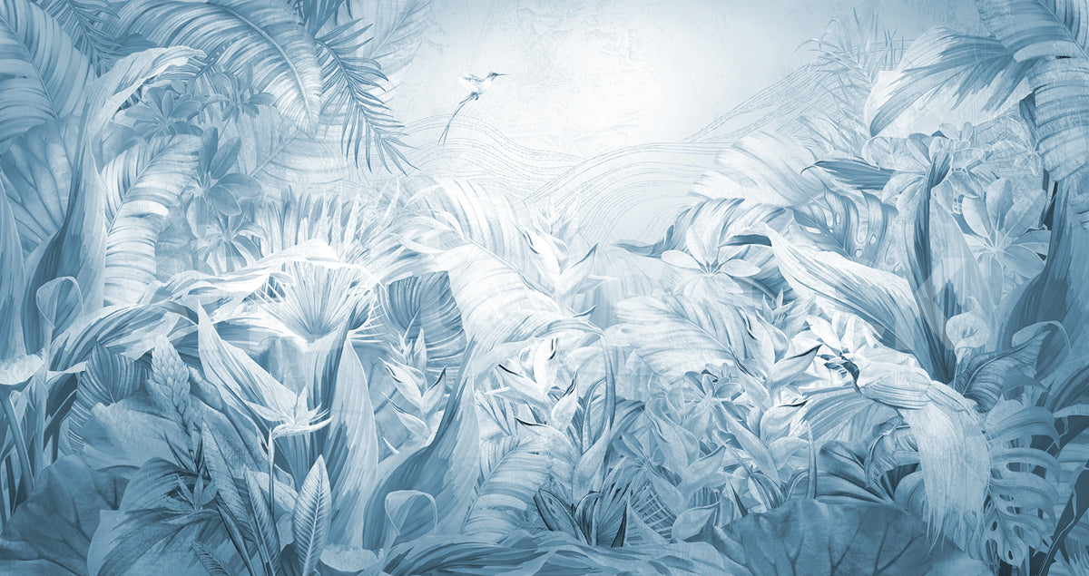 Jungle Plants, Blue Mural Wallpaper - pure wallpaper artwork