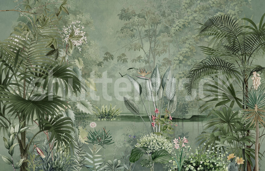 Tropical Garden, Green Mural Wallpaper