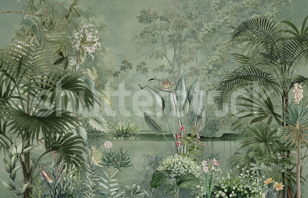 Tropical Garden, Green Mural Wallpaper - pure wallpaper artwork