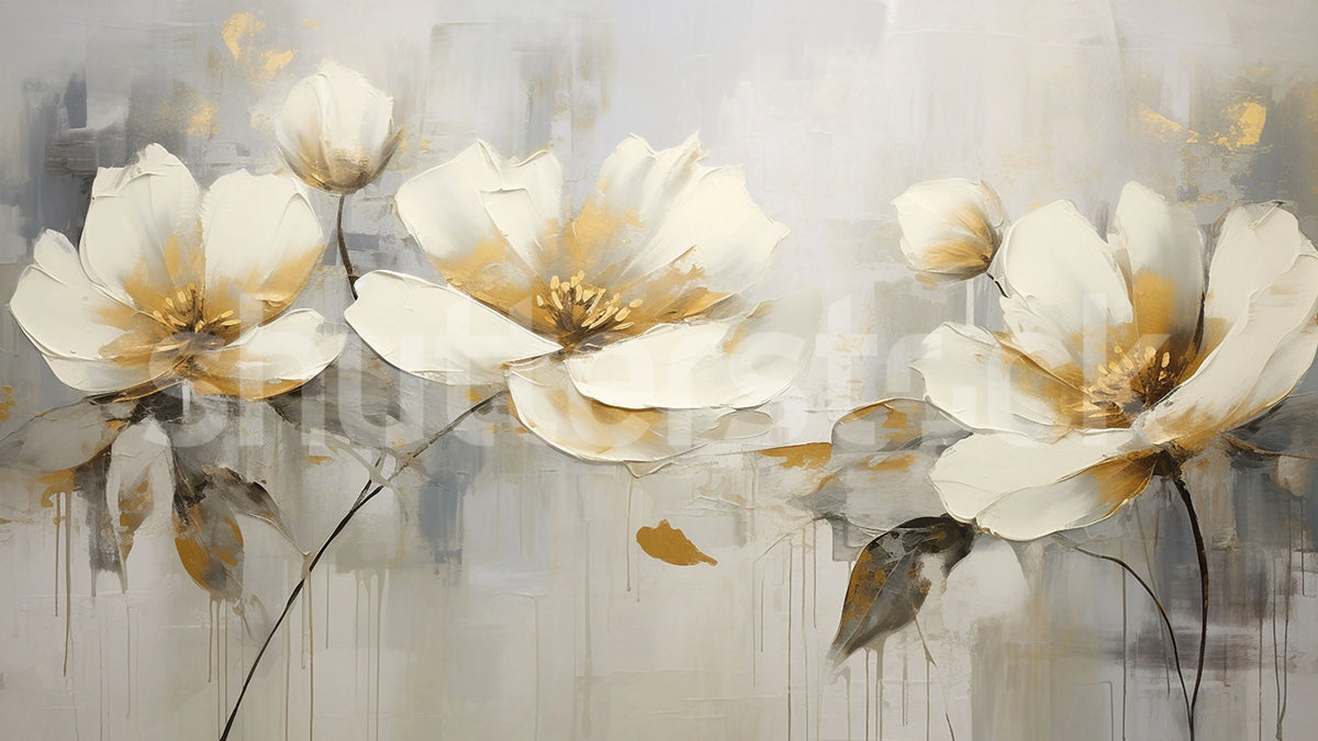 Floral Elegance, Gray Mural Wallpaper - pure wallpaper artwork