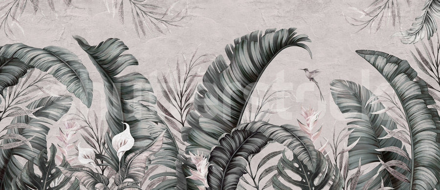 Tropical Leaves, Dusty Pink Mural Wallpaper