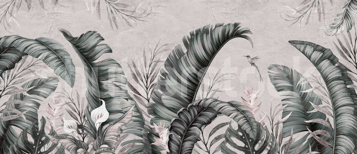 Tropical Leaves, Dusty Pink Mural Wallpaper - pure wallpaper artwork