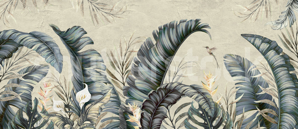 Tropical Leaves, Beige Mural Wallpaper - pure wallpaper artwork