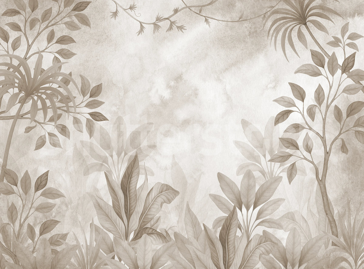 Leafy Greenery, Beige Mural Wallpaper - pure wallpaper artwork