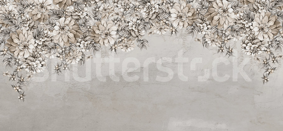 Serene Blossoms, Beige Mural Wallpaper