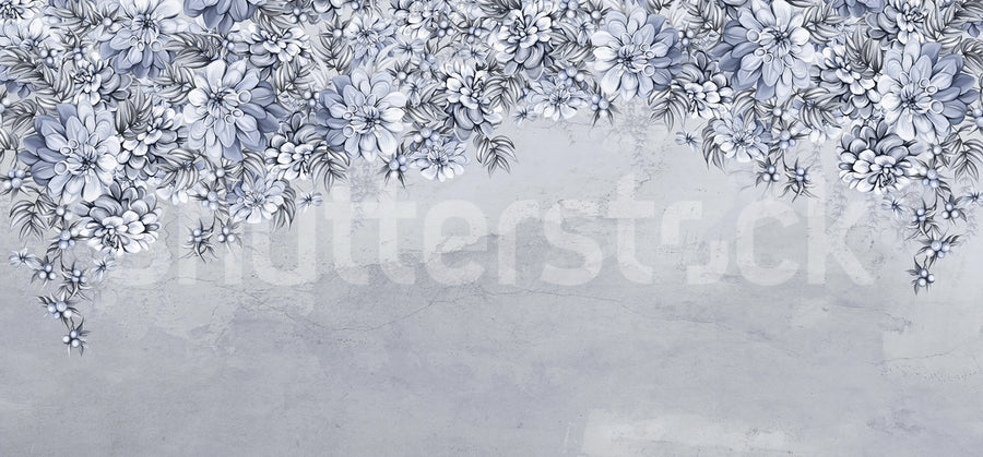 Serene Blossoms, Blue Mural Wallpaper