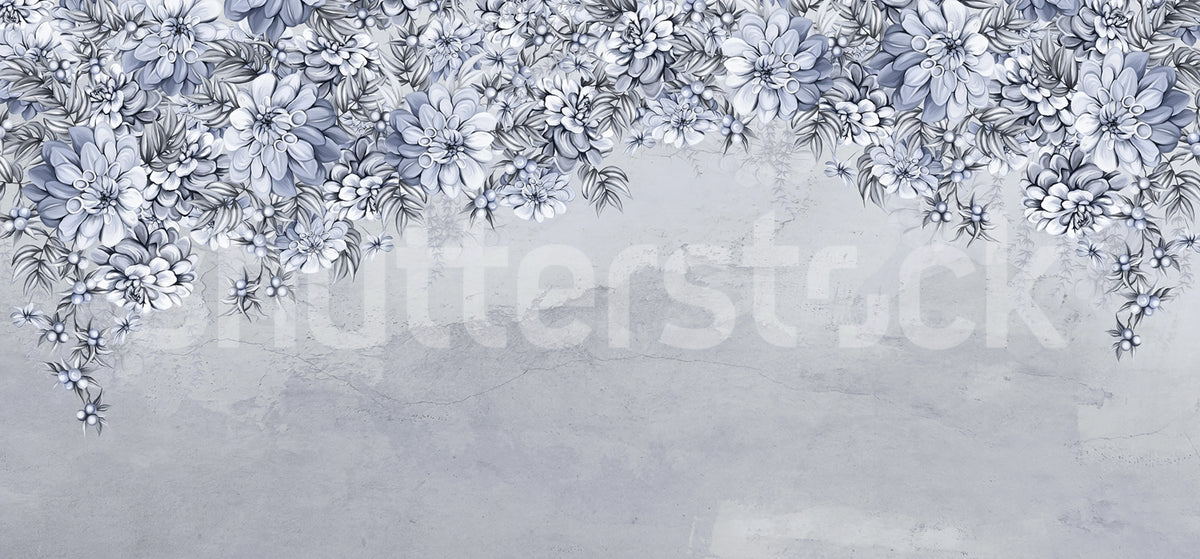 Serene Blossoms, Blue Mural Wallpaper - pure wallpaper artwork