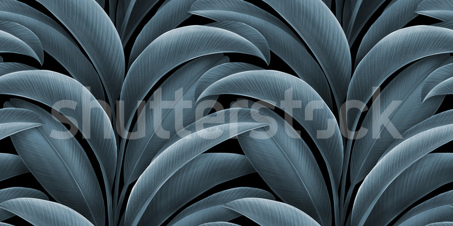 Grand Leaves, Blue Mural Wallpaper