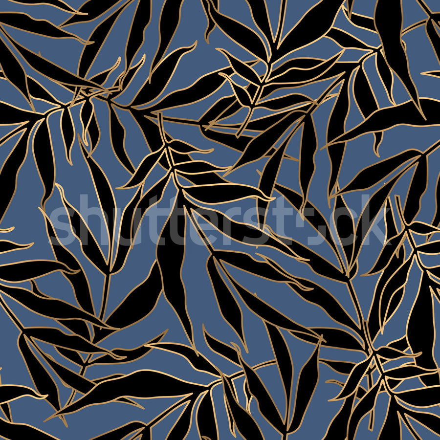Bold Leaves, Blue Mural Wallpaper