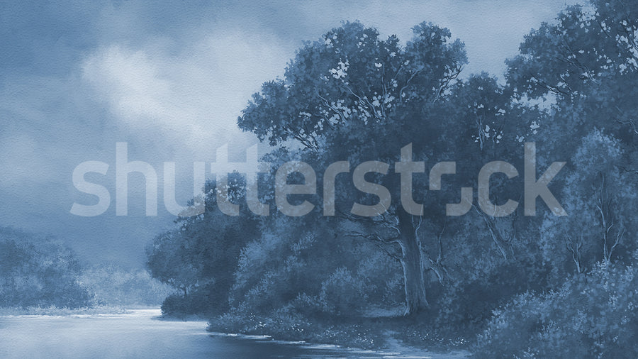 Tranquil Forest, Blue Mural Wallpaper